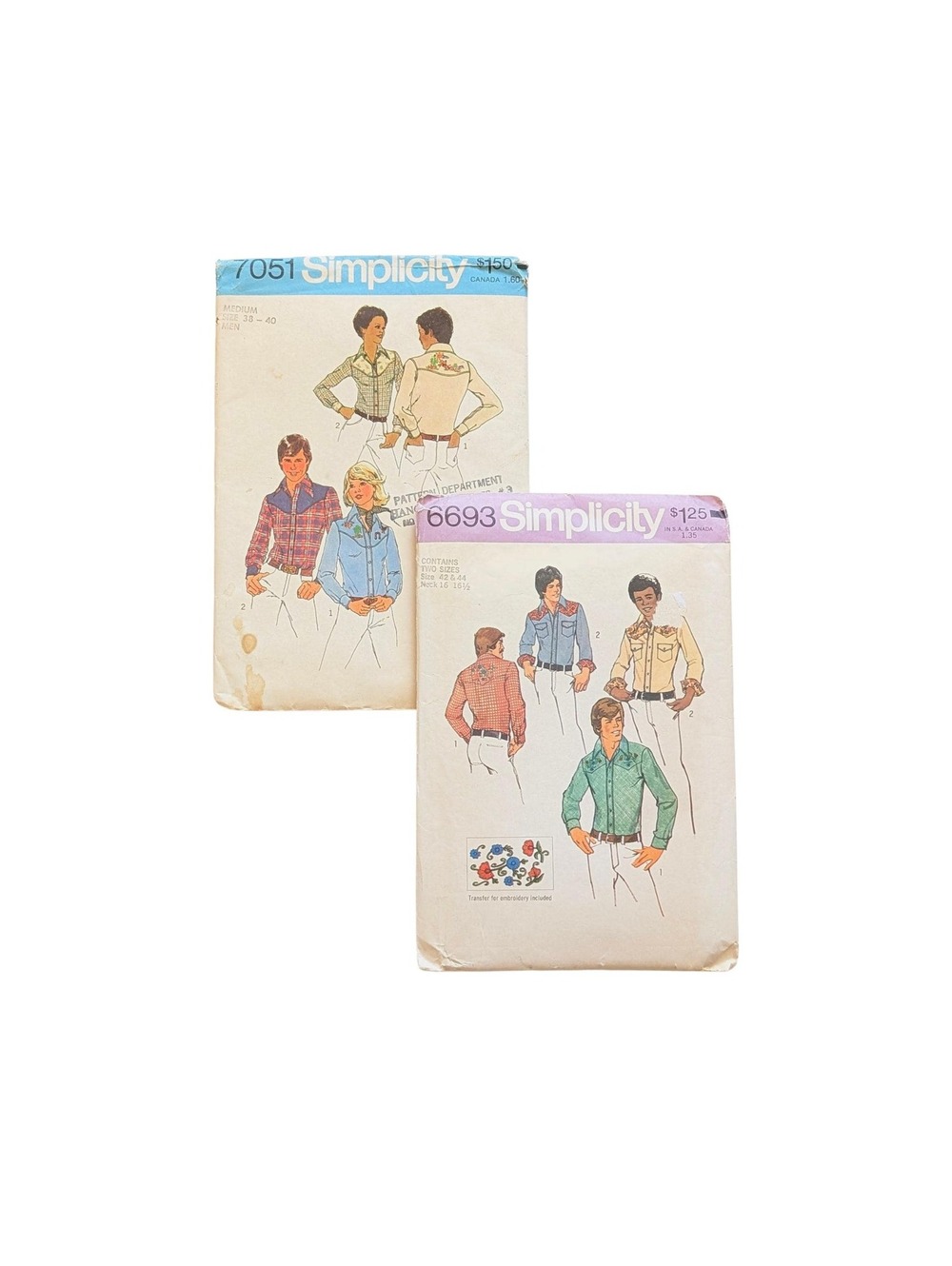 1970s Simplicity Western Shirt Sewing Patterns - 6693 - 7051